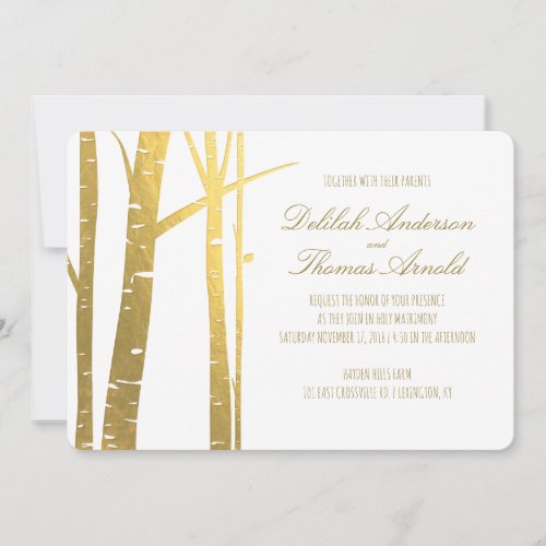 Birch Tree Faux Gold Foil Wedding Invitation