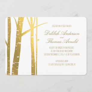 Birch Tree Faux Gold Foil Wedding Invitation