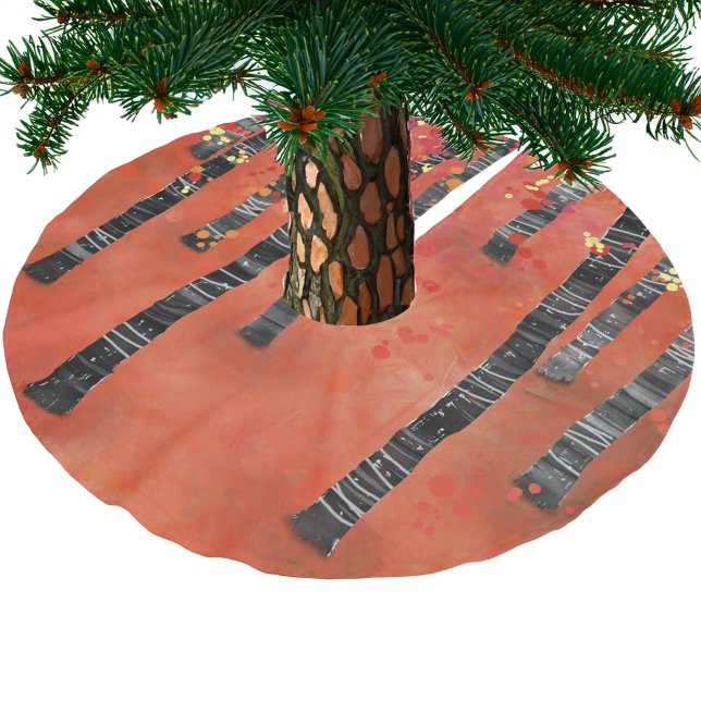 Birch Tree Forest Brushed Polyester Tree Skirt (Red Forest festive Christmas tree skirt)
