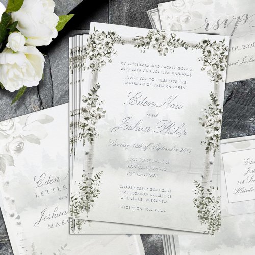 Birch Tree Forest Chuppah Wedding Foil Invitation