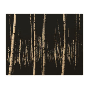 Birch Tree Forest in Sepia Wood Wall Art