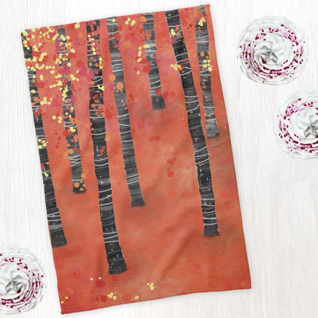 Birch Tree Forest Kitchen Towel (Birch aspen tree forest abstract art kitchen tea towel)