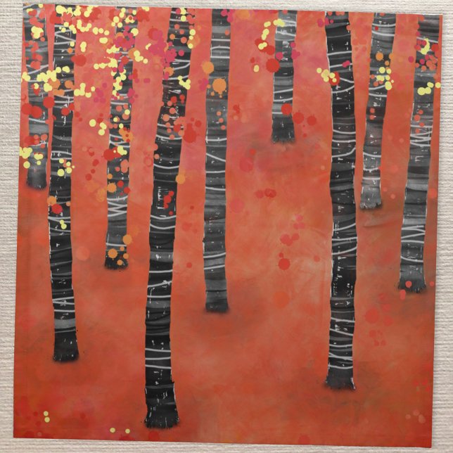 Birch Tree Forest Landscape Cloth Napkin (Birch tree forest art red cloth napkin)