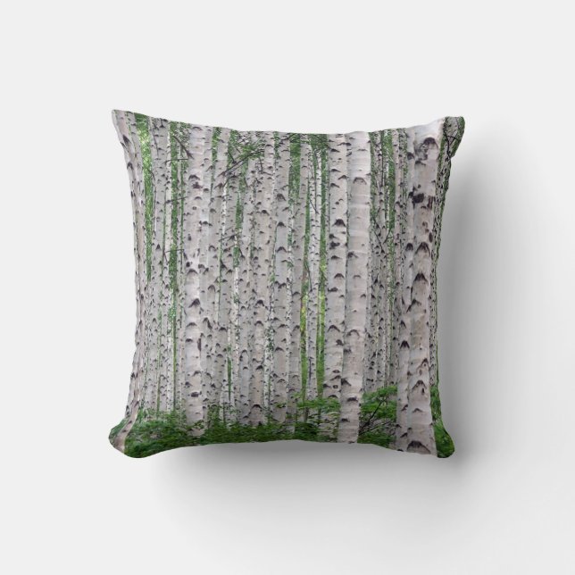 Birch Tree Forest Nature Throw Pillow (Front)