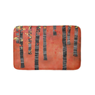 Birch Tree Forest Red Bath Mat