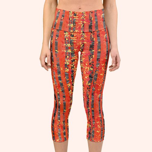 Birch Tree Forest Red Capri Leggings