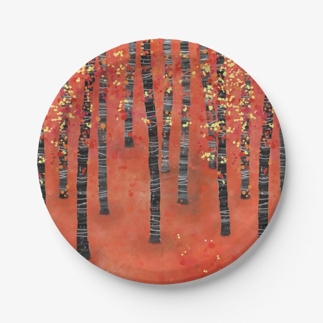 Birch Tree Forest Red Paper Plates (Front)