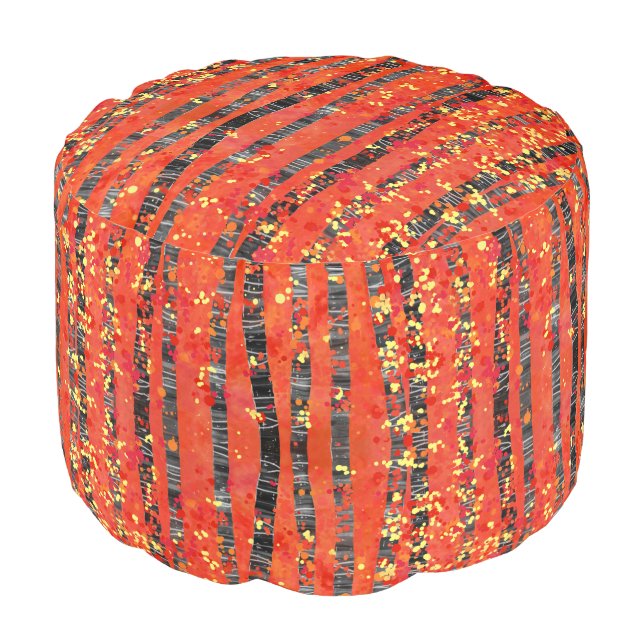 Birch Tree Forest Red Pouf (Angled Front)
