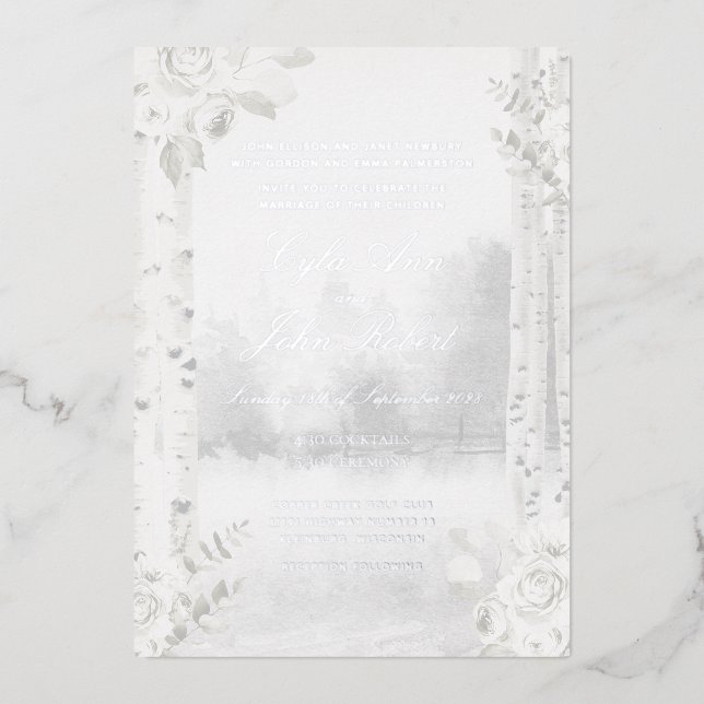 Birch Tree Forest Wedding Foil Invitation (Front)