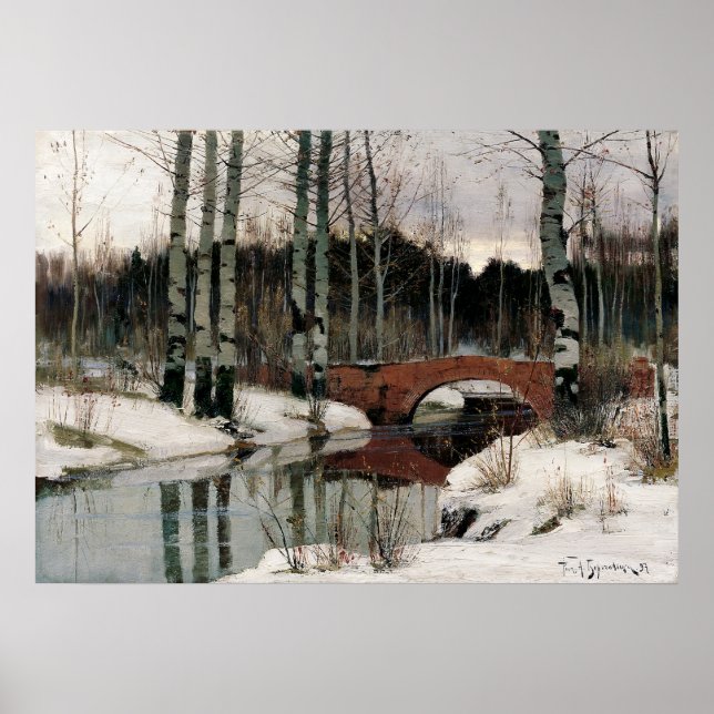 Birch tree forest winter replica painting poster (Front)