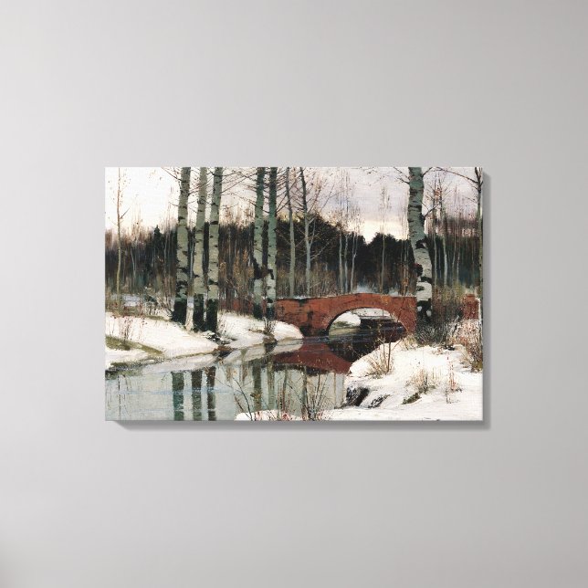 Birch tree forest winter scene canvas painting print (Front)