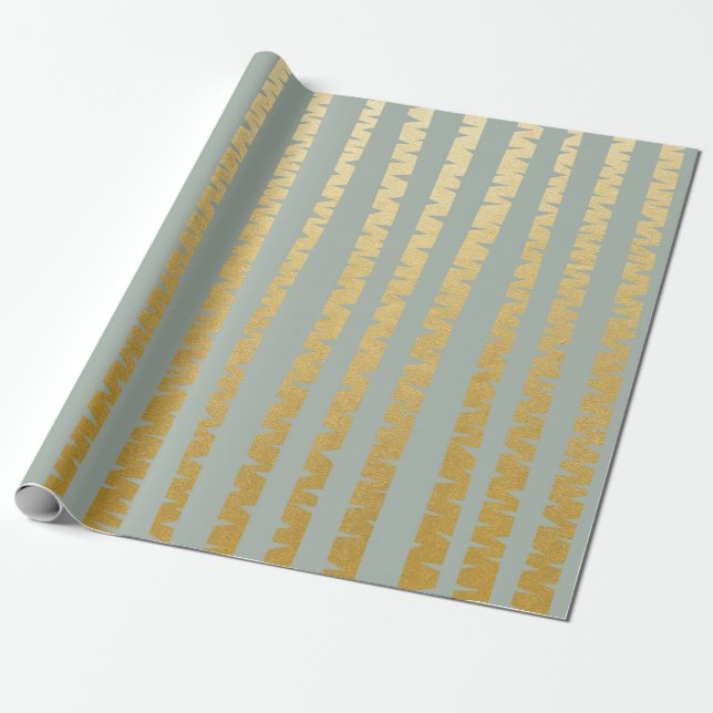 Birch-Tree Golden Gray Blue Vip Stripes Wrapping Paper (Unrolled)