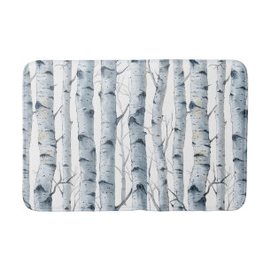Birch tree gray white pattern bath mat