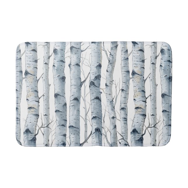 Birch tree gray white pattern bath mat (Front)