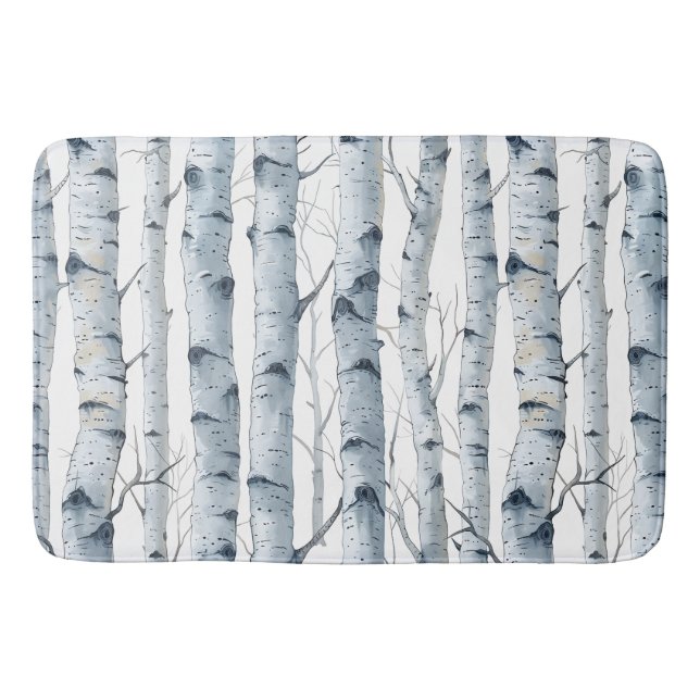 Birch tree gray white pattern bath mat (Front)