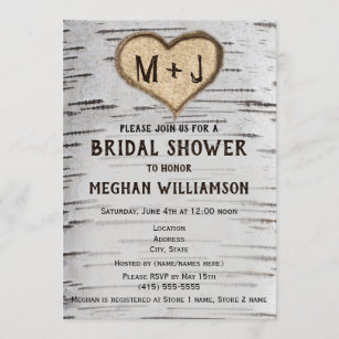 Birch tree heart initials bridal shower invitation