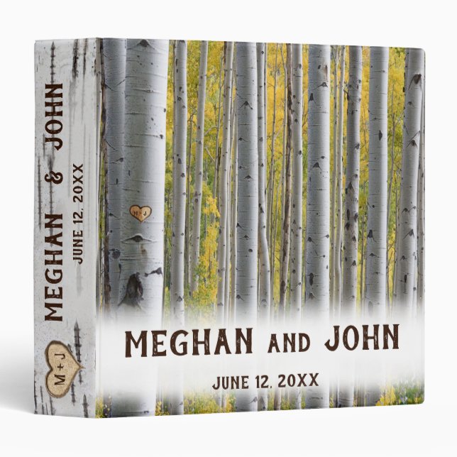 Birch tree heart initials rustic wedding album 3 ring binder (Front/Spine)