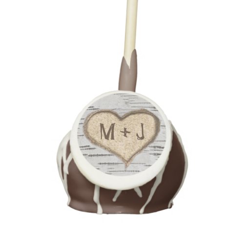 Birch tree heart initials rustic wedding cake pops