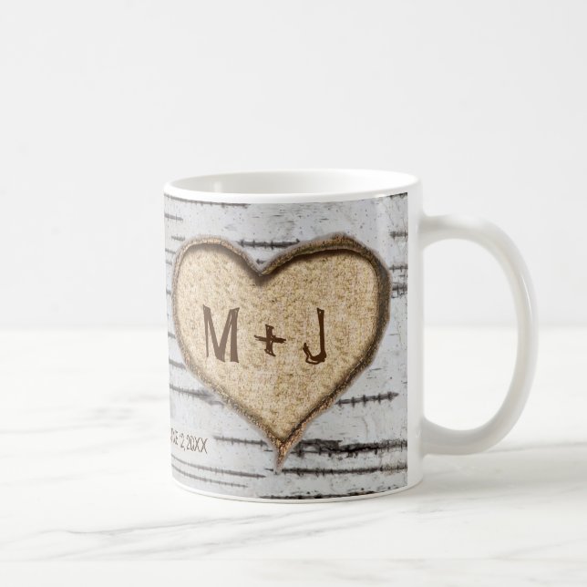 Birch tree heart initials rustic wedding coffee mug (Right)