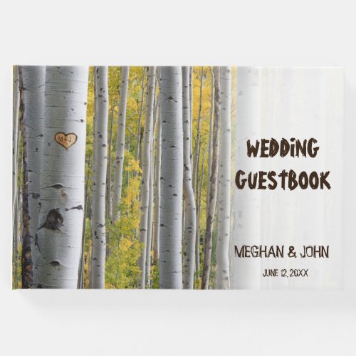 Birch tree heart initials rustic wedding guest book