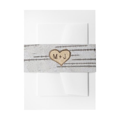 Birch tree heart initials rustic wedding invitation belly band