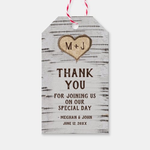 Birch tree heart initials rustic wedding Thank You Gift Tags