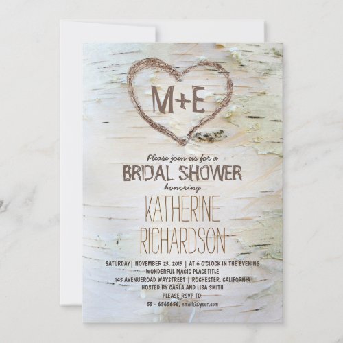 Birch tree heart rustic bridal shower invites