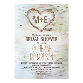 Birch tree heart rustic bridal shower invites