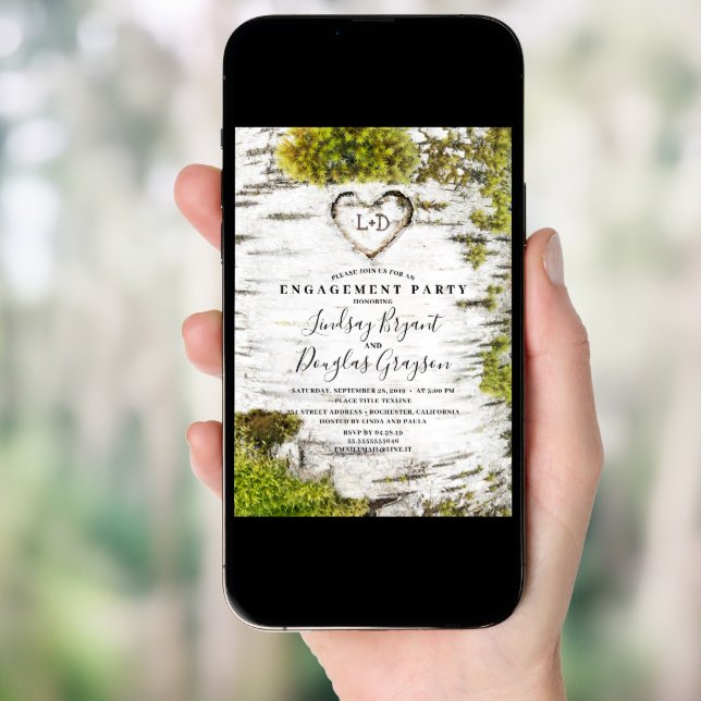 Birch Tree Heart Rustic Fall Engagement Party Invitation (Front Digital)