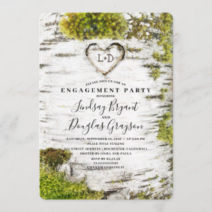 Birch Tree Heart Rustic Fall Engagement Party Invitation