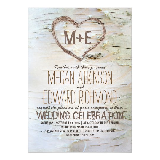 Birch Tree Heart Rustic Fall Wedding Invitation Zazzle Com