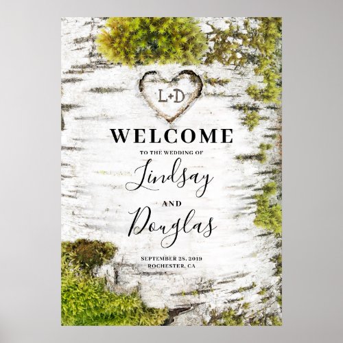 Birch Tree Heart Rustic Fall Wedding Welcome Poster