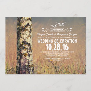 birch tree & heart rustic wedding invites