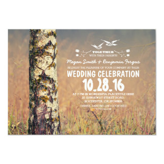 birch tree & heart rustic wedding invites