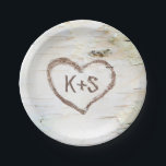 Birch Tree Heart Rustic Wedding Paper Plates<br><div class="desc">Rustic country birch tree heart carving barn wedding paper plates</div>