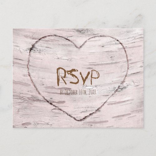 Birch Tree  Heart Rustic Wedding RSVP Invitation Postcard