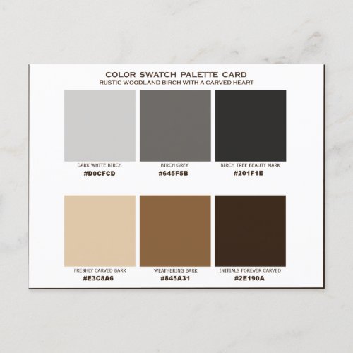 Birch tree heart wedding color swatch palette card