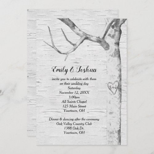 Birch Tree Heart Wedding  Invitation