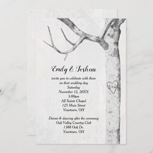 Birch Tree Heart Wedding  Invitation (Front/Back)