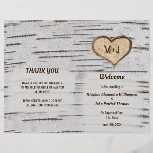 Birch tree heart wedding program 80 lb paper