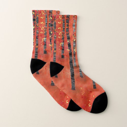 Birch Tree Landscape Painting Socks