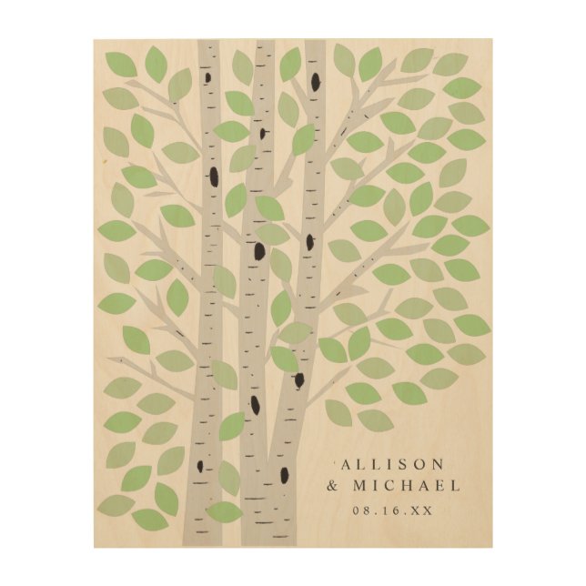 Birch Tree Leaves Wedding Guest Book Wood Sign (Front)