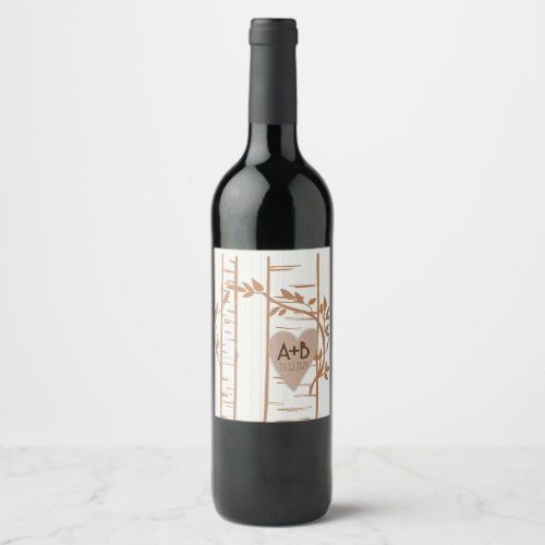 Birch Tree Monogram Wedding  Wine Label