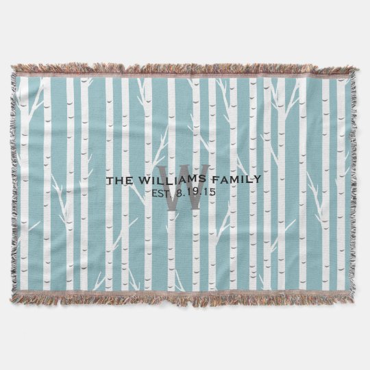 birch tree monogrammed throw blanket zazzle com