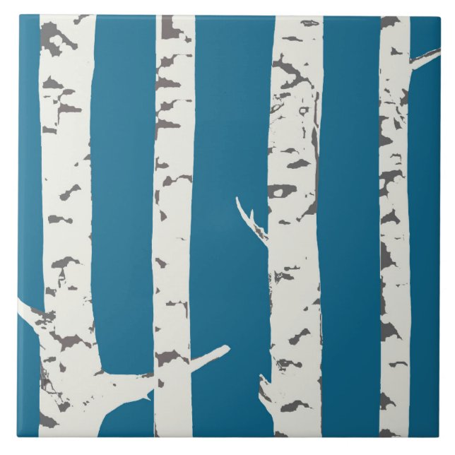Birch tree on cobalt blue tile  (Front)