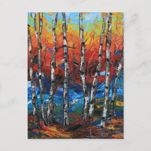 Birch Tree Palette Knife Painting Postcard