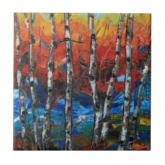 Birch Tree Palette Knife Painting Tile