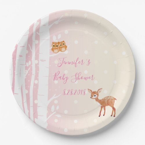 Birch Tree Pink Vanilla Party Paper Plates