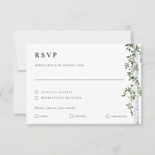 Birch Tree RSVP Card with Meal Preference Wedding (Front)