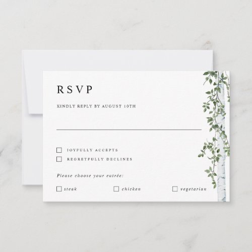 Birch Tree RSVP Card with Meal Preference Wedding
